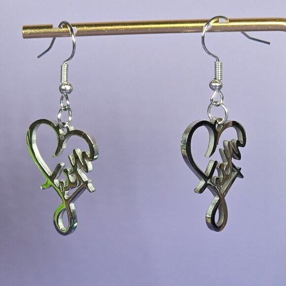 "Faith" Heart-Shaped Stainless Steel Earrings (NWOT) - Picture 2 of 3